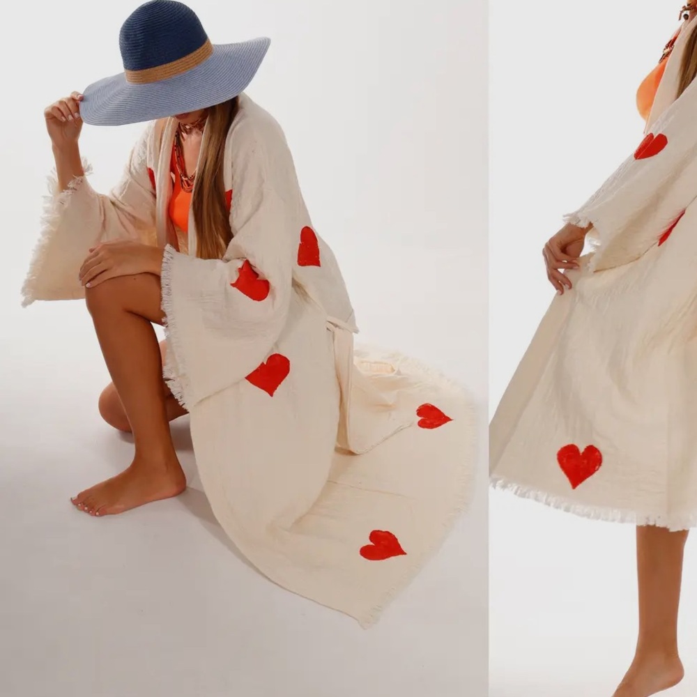 Handcrafted HEART ORGANIC KAFTAN Robe Cover Up Kimono Robe